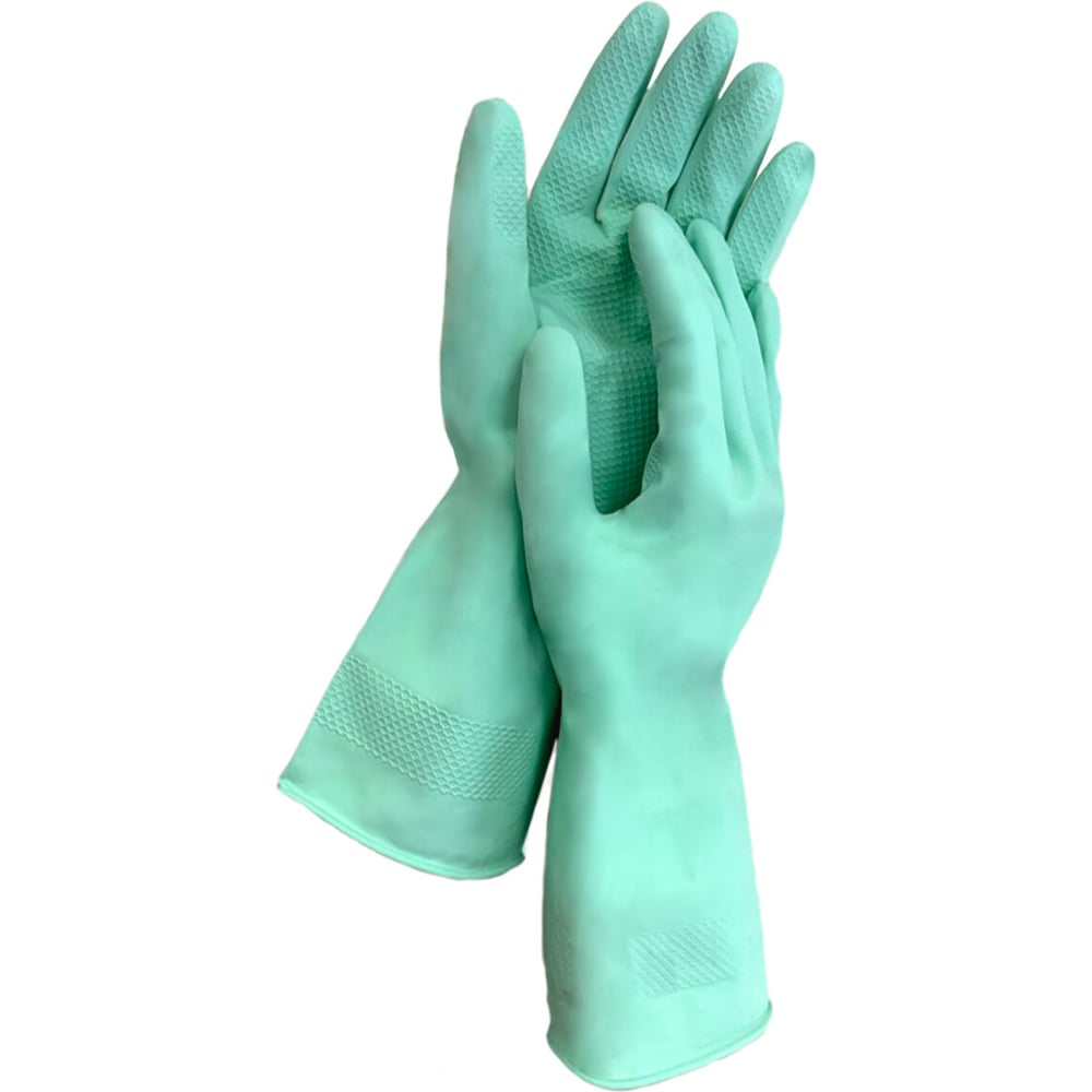 Изображение товара Многоразовые перчатки LAIMAЕ латексные с ароматом алоэ зеленые хлопчатобумажное напыление размер L большой, 55г, 700546