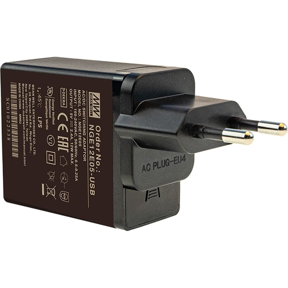 Изображение товара Настенный адаптер питания Mean Well AC-DC NGE12E05-П1J 12 Вт 5 В avec защитой SCP и OCP