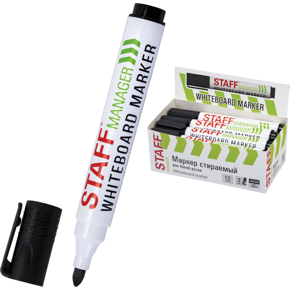 Изображение товара Маркер стираемый для белой доски Staff черный MANAGER WBM-300 3 мм с клипом