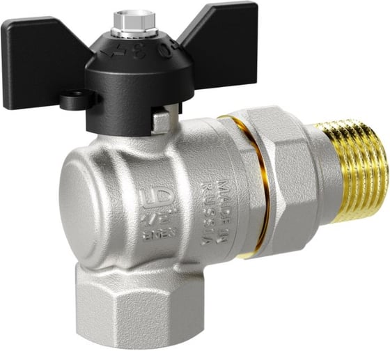 Изображение товара Кран шаровой латунный LD Pride угловой 47.25.В-ГШ.У.Б Ду 25 Ру 40 бабочка с биркой LD 47.216.25