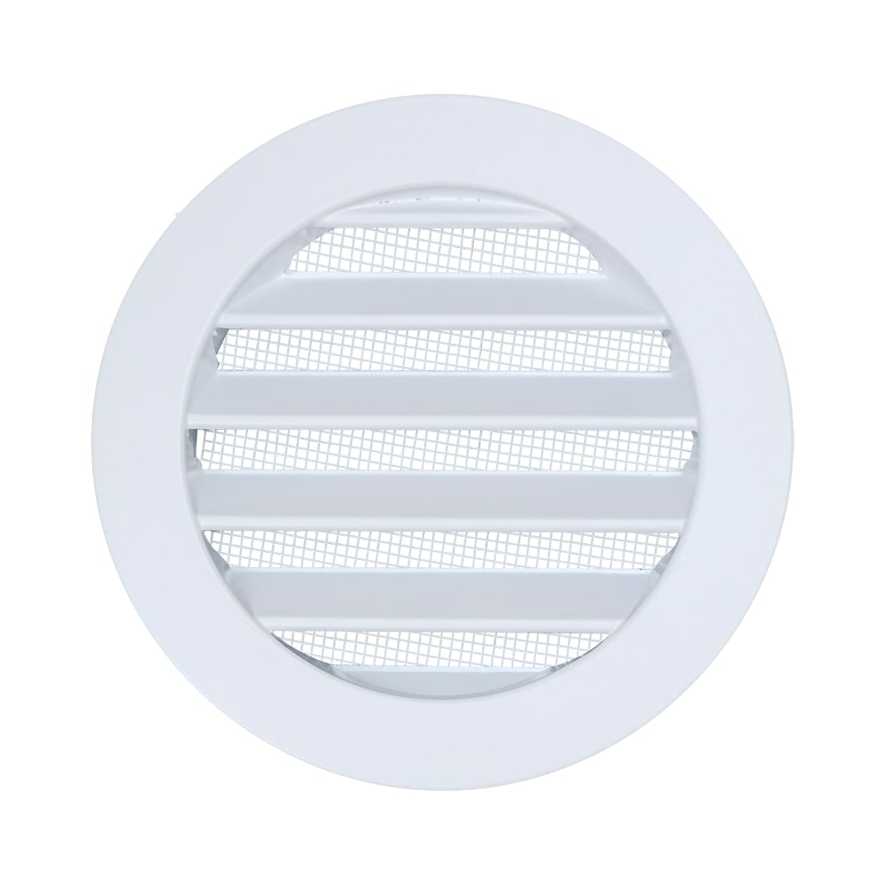 Изображение товара Решетка ARIUS металлическая наружная круглая белая диаметр 100 мм фланец RAL9016M