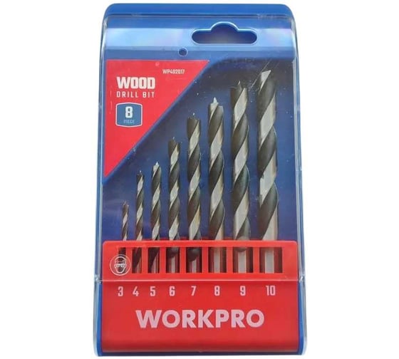 Изображение товара Набор сверл по дереву Workpro (3-10мм) 8шт WP402017