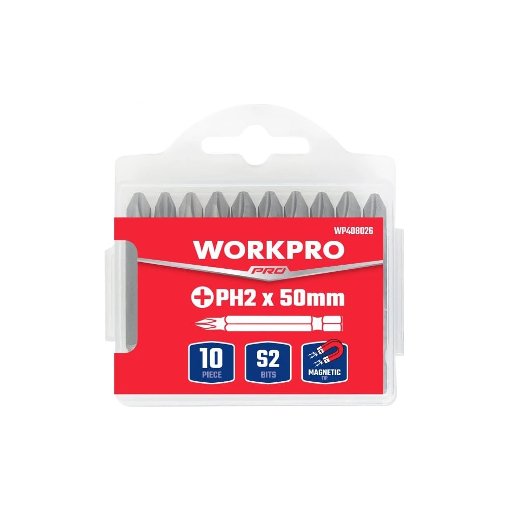 Изображение товара Набор ударных бит Workpro PRO IMPACT PH2 50мм 10шт