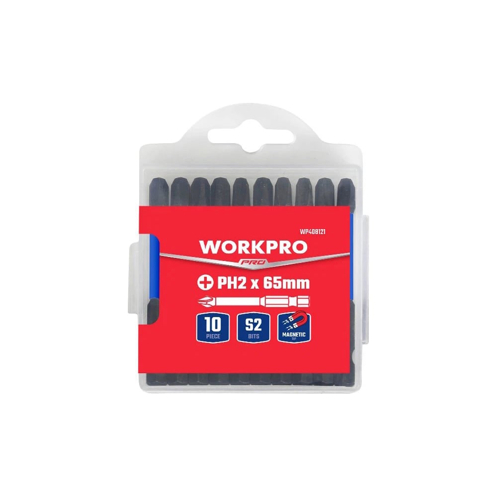 Изображение товара Набор ударных бит Workpro PRO IMPACT PH2 65мм 10 шт силовые S2 магнитный