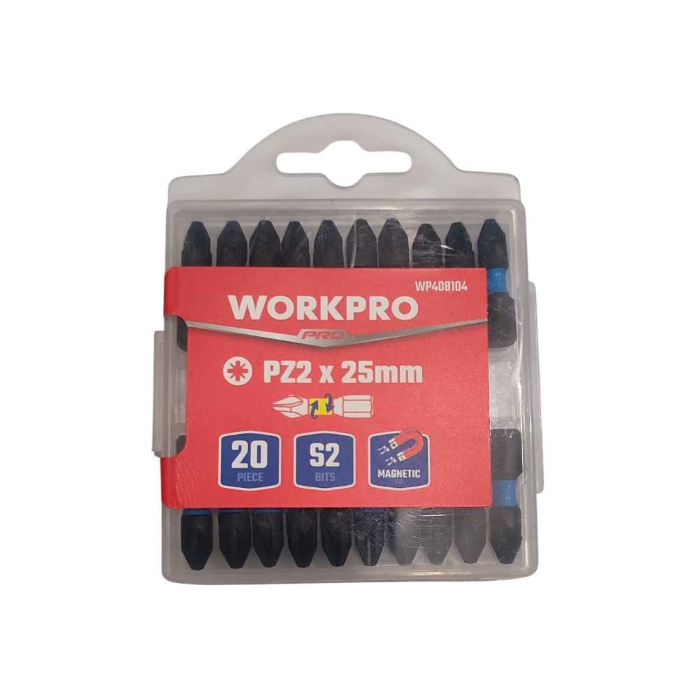 Изображение товара Набор ударных бит Workpro PRO IMPACT PZ2 25мм 20шт S2 магнитный