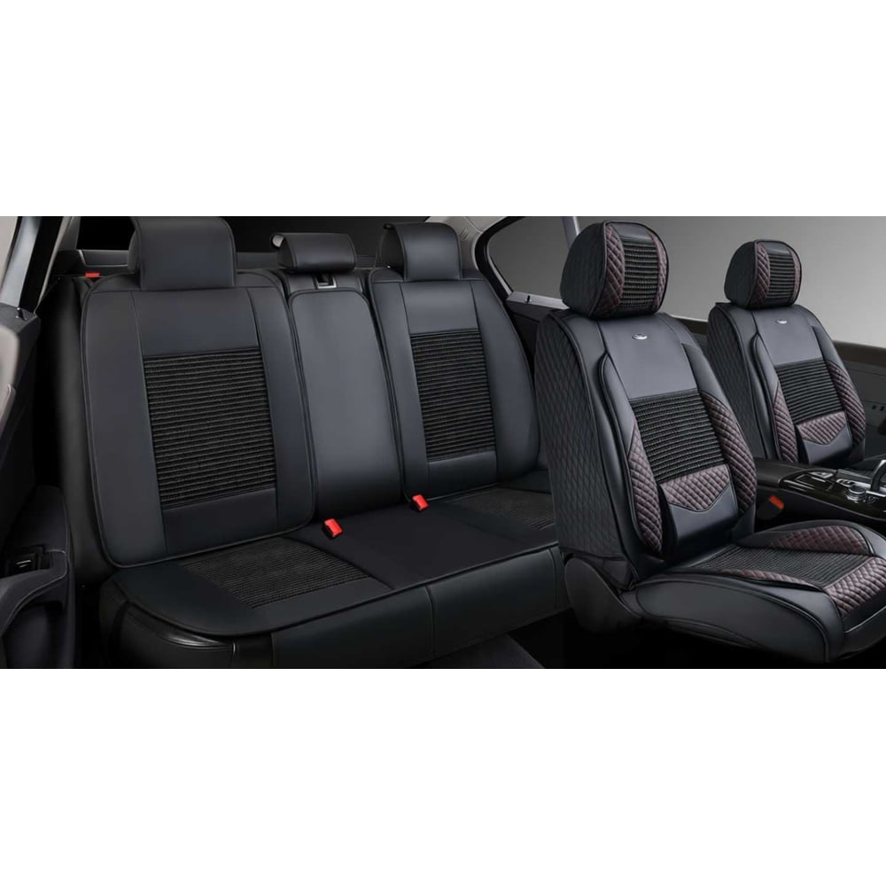Изображение товара Накидки PSV 5D Volt черный с красной отстрочкой, комплект на весь салон из экокожи и льняного плете