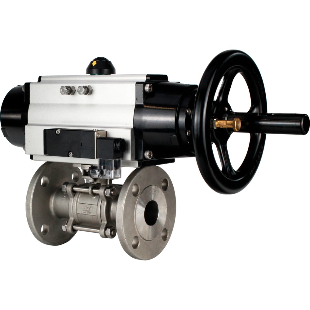 Изображение товара Кран шаровой DN.ru 316-316-FP-F-ISO-H Ду100 Ру25 пневмопривод фланцевый