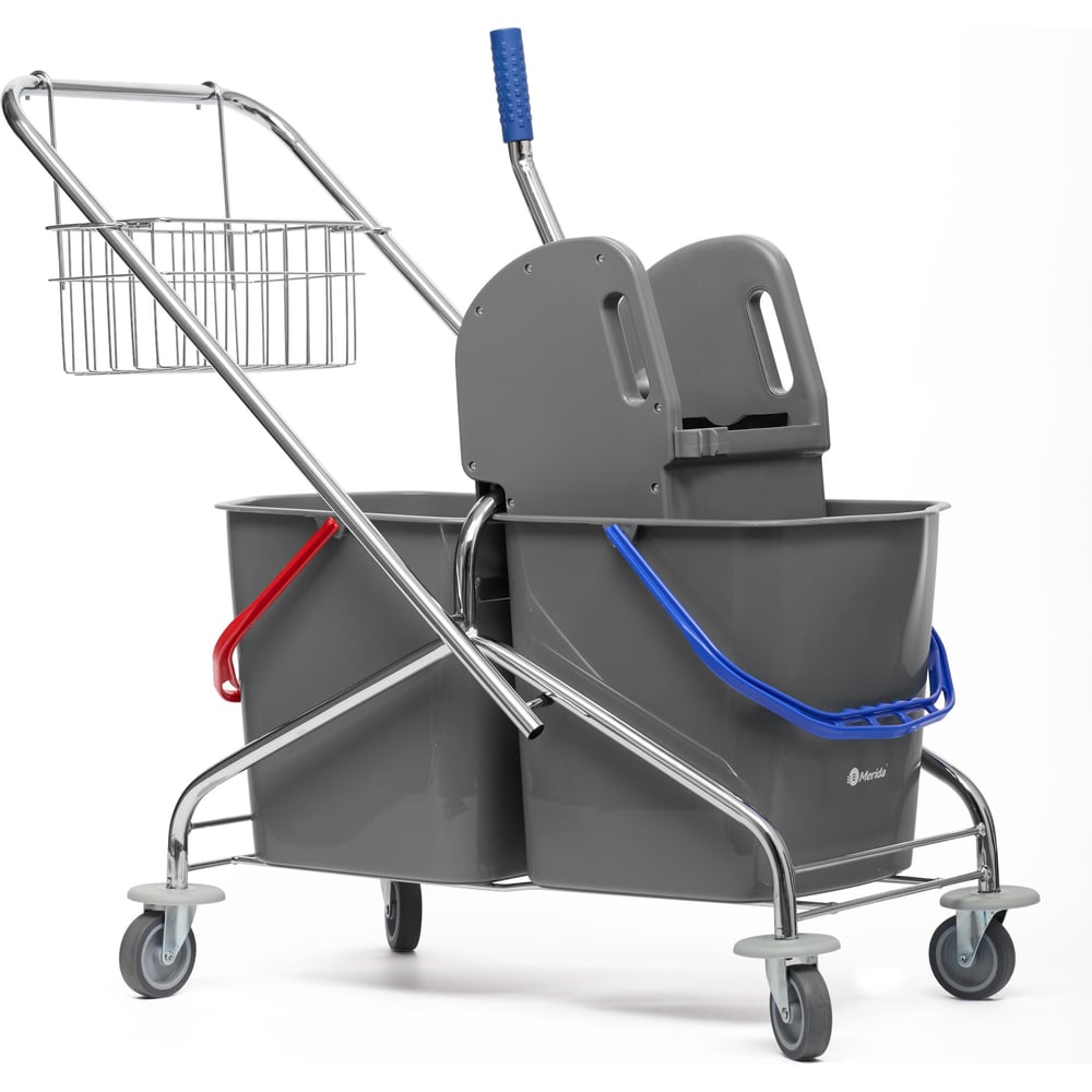 Изображение товара Двухведерная уборочная тележка Merida с металлическим каркасом и пластиковым отжимом 2х23 л