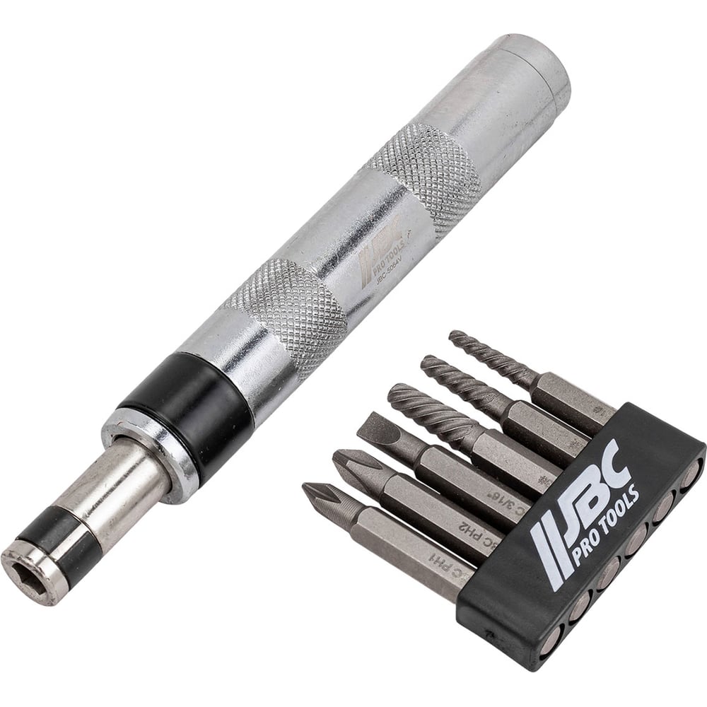 Изображение товара Отвертка ударная с набором бит и экстракторами резьбы JBC 7 предметов JBC-5064V
