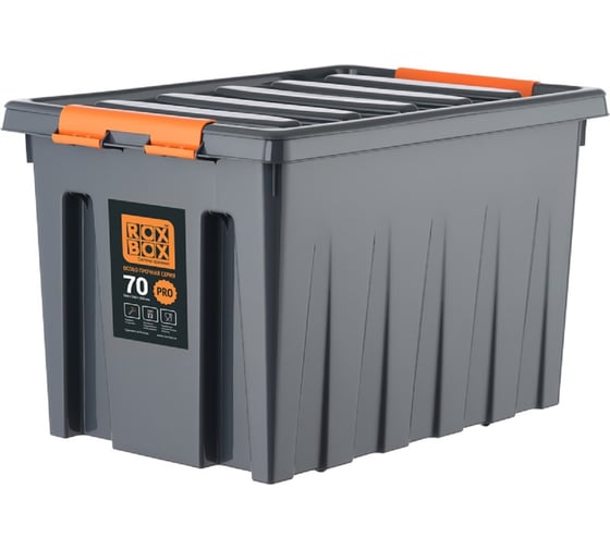 Изображение товара Ящик п/п Rox Box 590х395х370 мм с крышкой и клипсами, на роликах, PRO, 70 л. цв. антрацит 25342