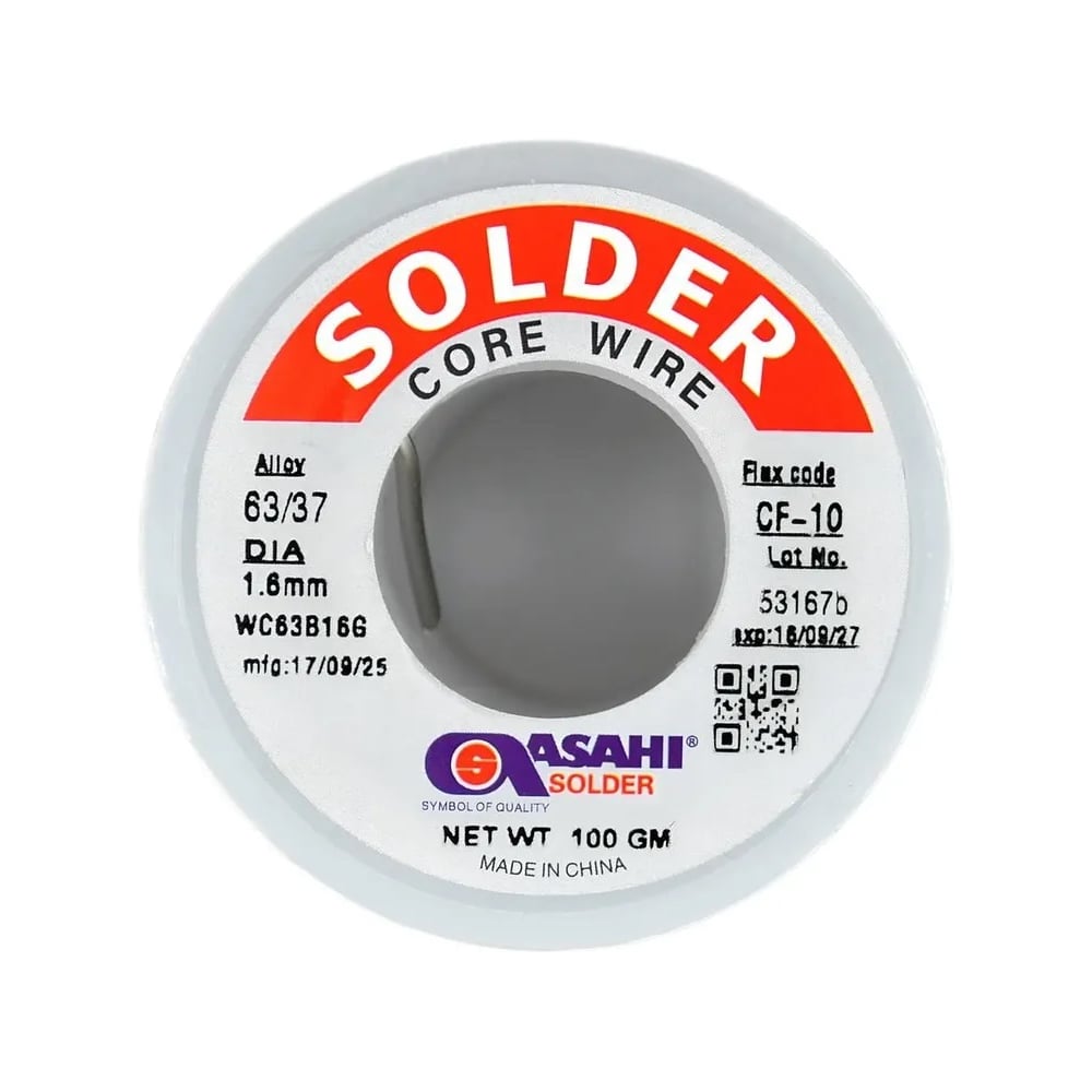Изображение товара Припой ASAHI 1,6мм 0,1кг Sn63/Pb37 с флюсом RA