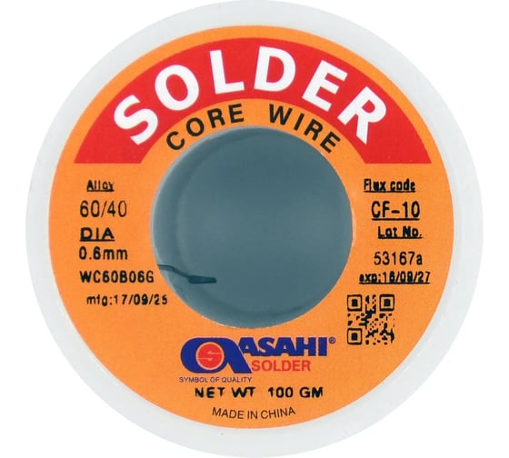 Изображение товара Припой ASAHI 0,6мм 0,1кг Sn60/Pb40 (CF10 флюс RA) 00-00015582