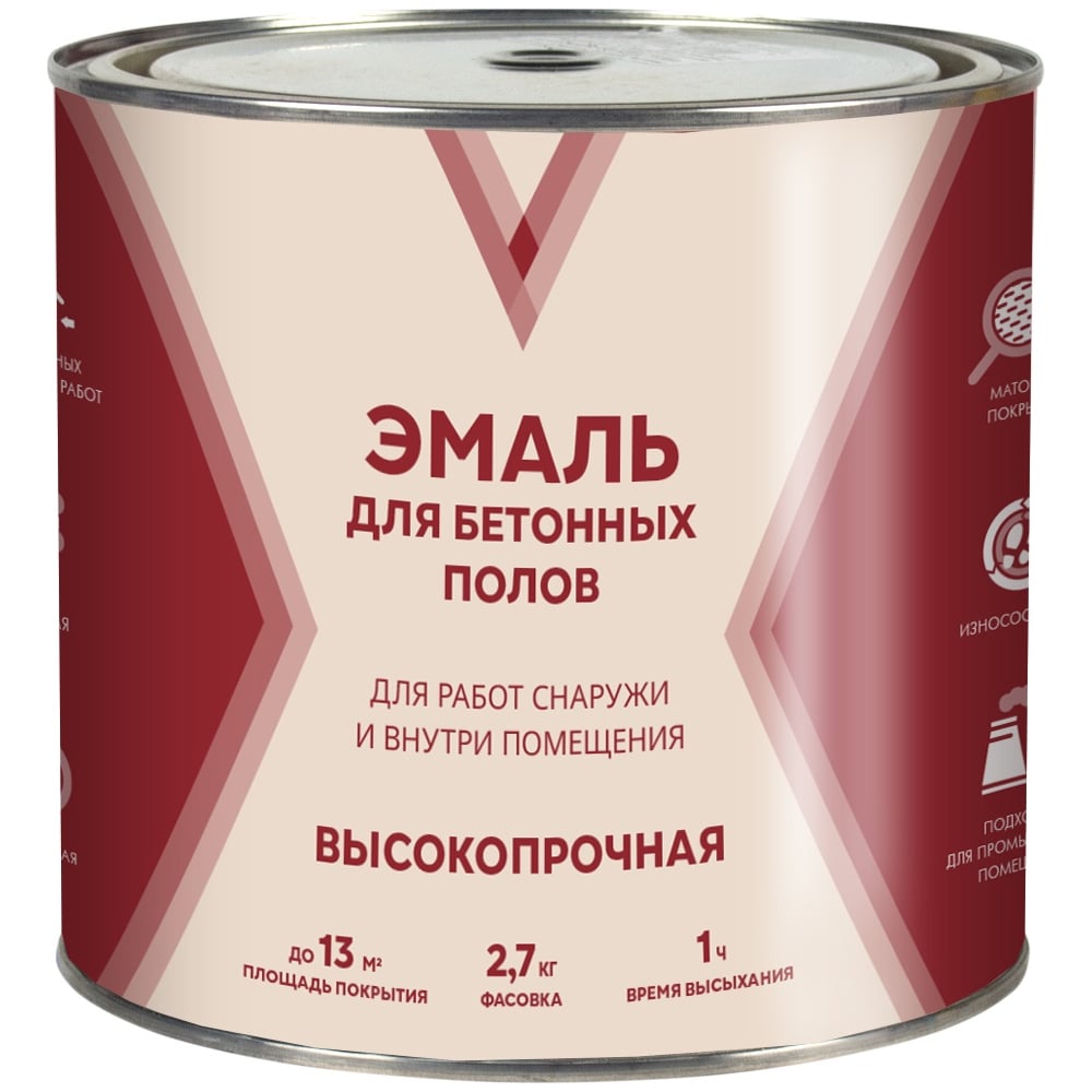 Изображение товара Эмаль для бетонных полов V матовая 2 7 кг серая акриловая влагостойкая