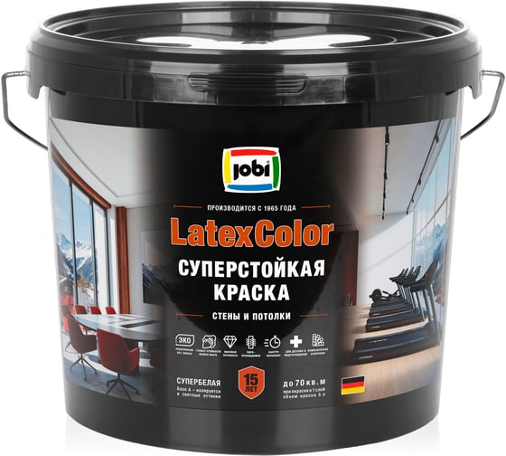 Изображение товара Краска JOBI суперстойкая для стен и потолков LATEXCOLOR 5 л 36391