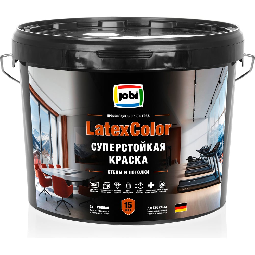 Изображение товара Краска JOBI LATEXCOLOR Суперстойкая 9л - водно-дисперсионная для внутренних работ