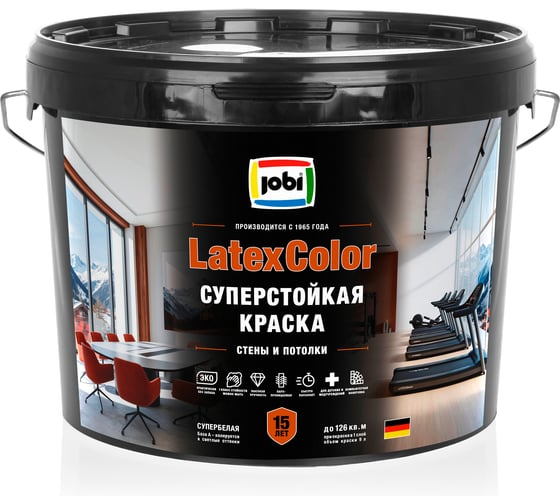 Изображение товара Краска JOBI суперстойкая для стен и потолков LATEXCOLOR 9 л 36407