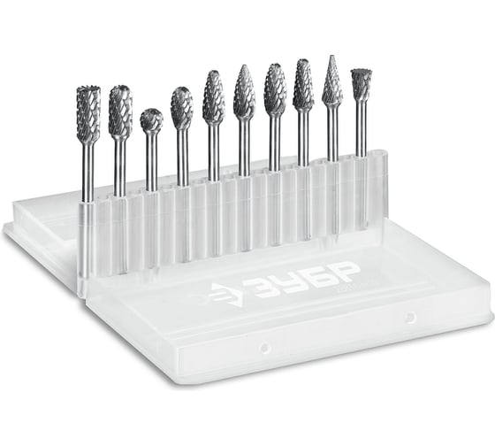 Изображение товара Набор бор-фрез твердосплавных ЗУБР Профессионал 10 шт, хв-к 3 мм 28816-H10