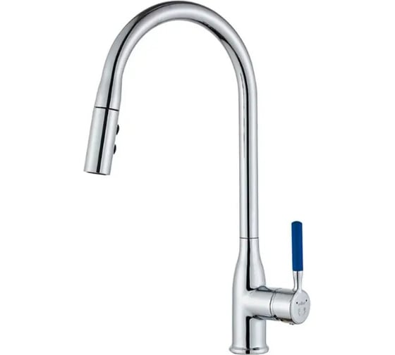 Изображение товара Смеситель для кухни однорычажный высокий ViEiR с выдвижной лейкой синяя рукоятка для кухонной мойки V15018-N