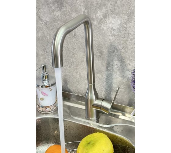 Изображение товара Смеситель для кухни однорычажный высокий ViEiR нержавеющая сталь сатин для кухонной мойки V15030