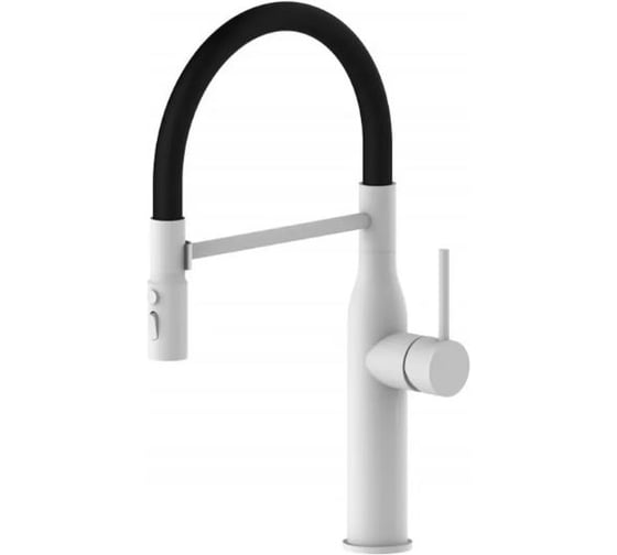 Изображение товара Смеситель для кухни ViEiR с гибким магнитным изливом, высокий поворотный носик, белый/черный V15055-F