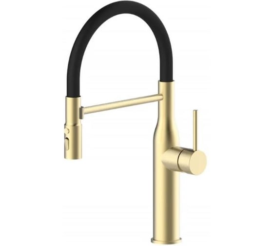 Изображение товара Смеситель для кухни ViEiR с гибким магнитным изливом, высокий поворотный носик, матовое золото/черный V15055-S