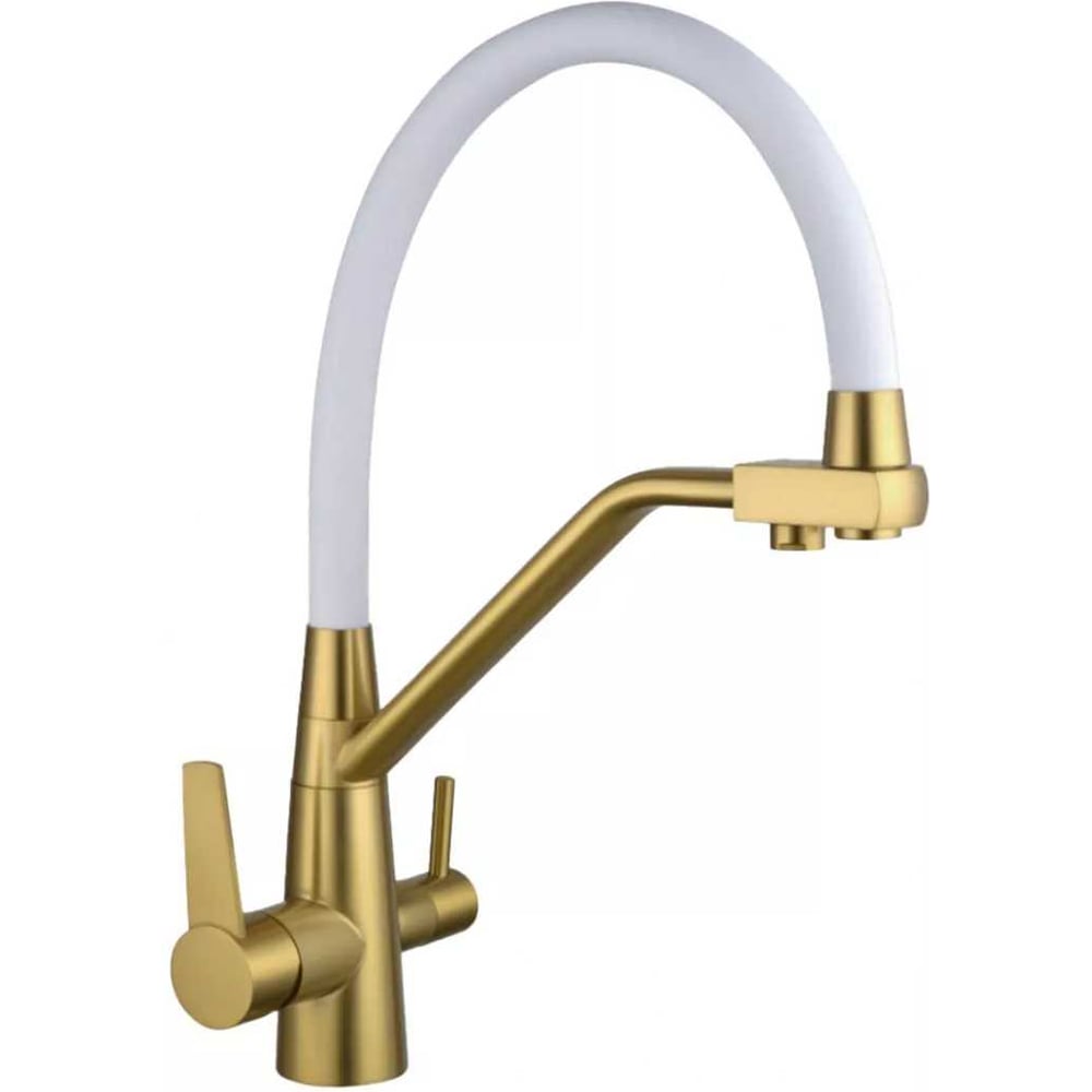 Изображение товара Смеситель для кухни ViEiR с гибким шлангом и подключением к фильтру матовое золото/белый
