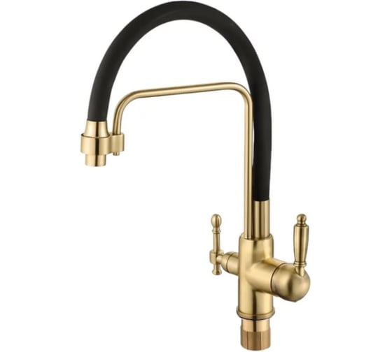 Изображение товара Смеситель для кухни ViEiR с гибким шлангом и подключением к фильтру матовое золото/черный для кухонной мойки V15006-S