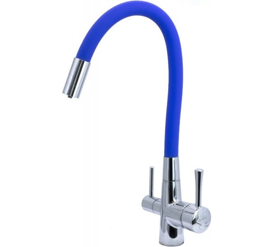 Изображение товара Смеситель для кухни ViEiR с гибким шлангом и подключением к фильтру хром/синий для кухонной мойки V15013-N
