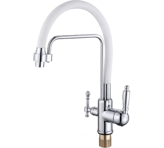 Изображение товара Смеситель для кухни ViEiR с гибким шлангом и подключением фильтра хром/белый для мойки и раздельной подачи очищенной воды V15006-F
