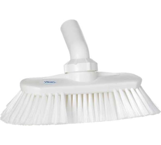 Изображение товара Моющая щетка Vikan с соединительной частью под углом, с подачей воды, 240 мм, мягкий/расщеплённый ворс, белый цвет 70675