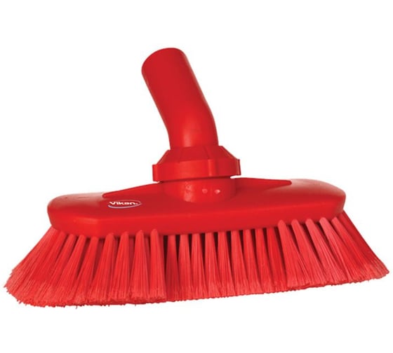 Изображение товара Моющая щетка Vikan с соединительной частью под углом, с подачей воды, 240 мм, мягкий/расщеплённый ворс, красный цвет 70674