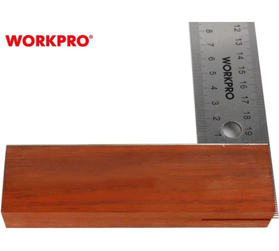 Изображение товара Угольник WORKPRO PRO 200мм (нерж. сталь, метрич. шкала, деревянная ручка) WP264013