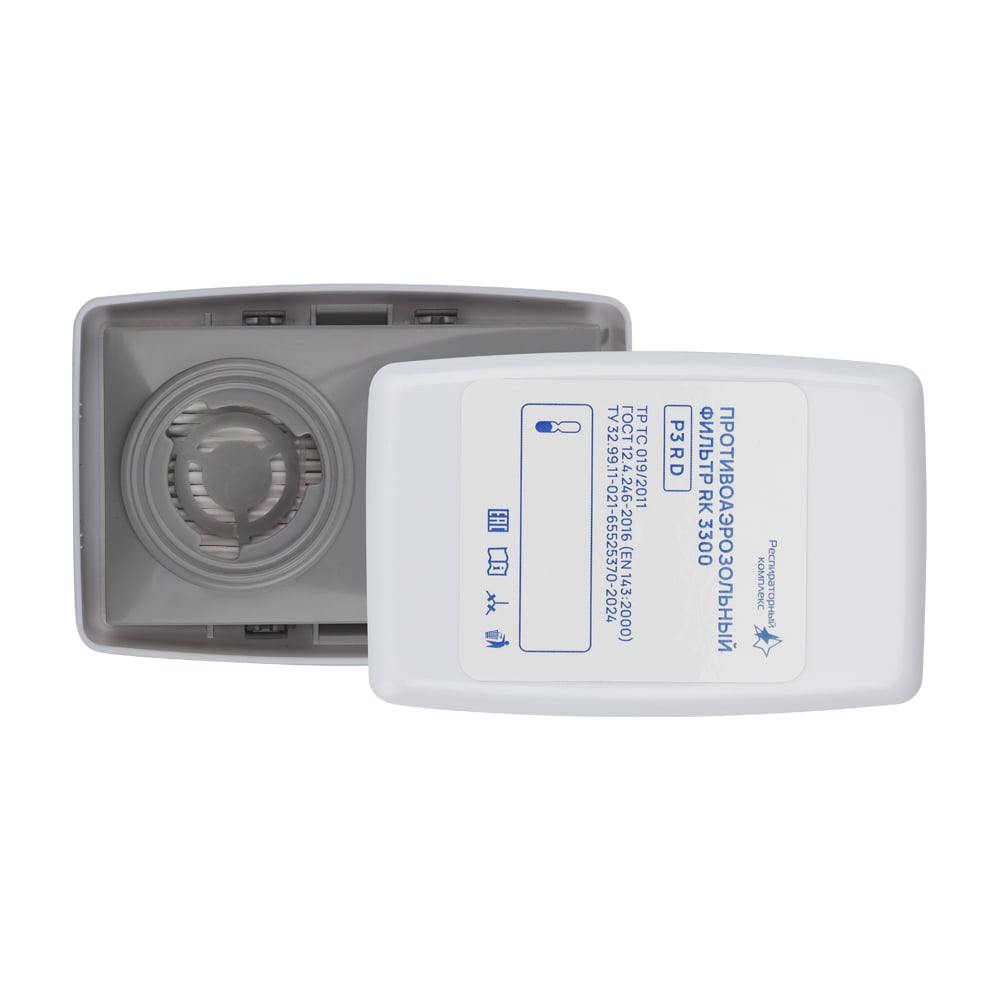 Изображение товара Противоаэрозольный респираторный фильтр RK 3300 P3 R D жесткий корпус