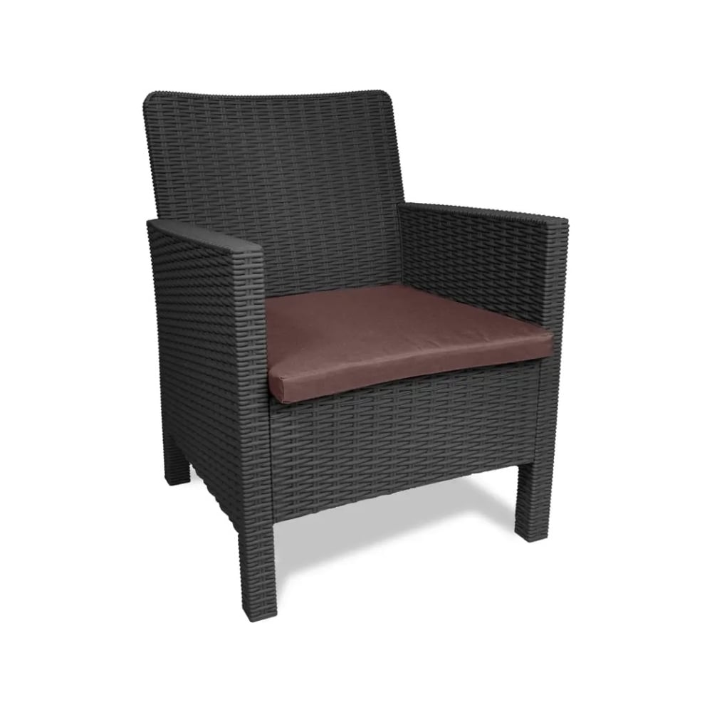 Изображение товара Кресло садовое ВПМ СадКо темно-серое под ротанг с коричневой подушкой 6200687