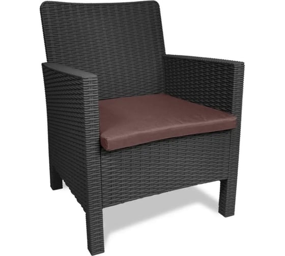 Изображение товара Кресло садовое ВПМ СадКо темно-серое под ротанг с коричневой подушкой 6200687