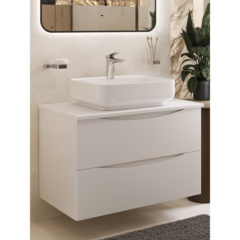 Изображение товара Подвесная тумба с раковиной BOND Cube белая современная мебель для ванной