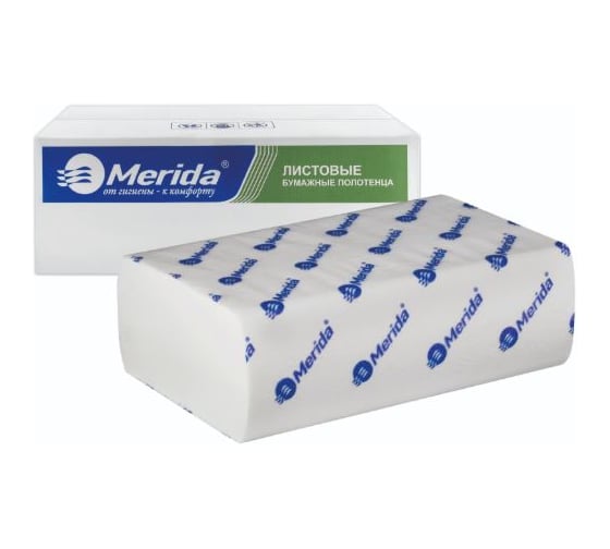 Изображение товара Бумажные полотенца листовые Merida Z-сложения СТАНДАРТ, 2 сл., белые, 20 пач. х 200 лист. BP2406