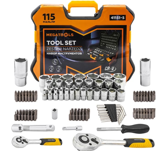 Изображение товара Набор инструментов MEGATOOLS 115 предметов 1/4, 1/2, 6гредметов MT-41151-5(63407)