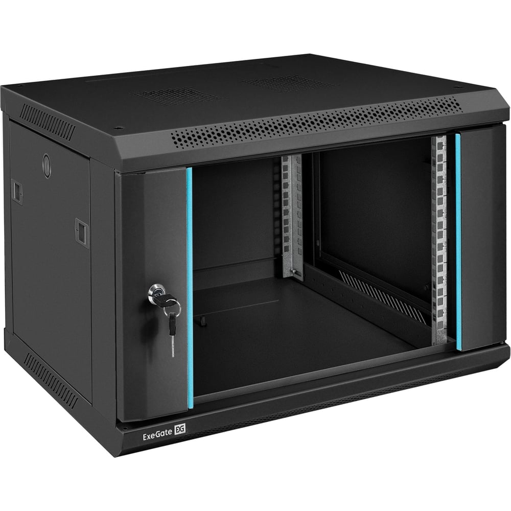 Изображение товара Телекоммуникационный шкаф ExeGate 19 6U настенный черный с закаленным стеклом