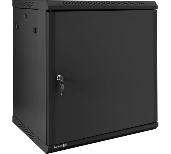 Изображение товара Шкаф телекоммуникационный ExeGate 19 настенный 12U EC-WM-12U.450.M.BLACK 19”, 12U, 600x450x635mm ШхГхВ, передняя дверь металл, съемные боковые панели 298621
