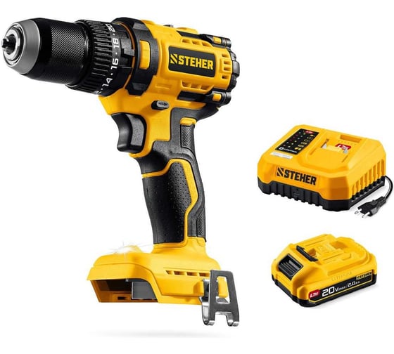 Изображение товара Бесщеточная ударная дрель-шуруповерт STEHER 20 В, 65 Н·м, 1 АКБ LMS (2 А·ч) CBS-65-21