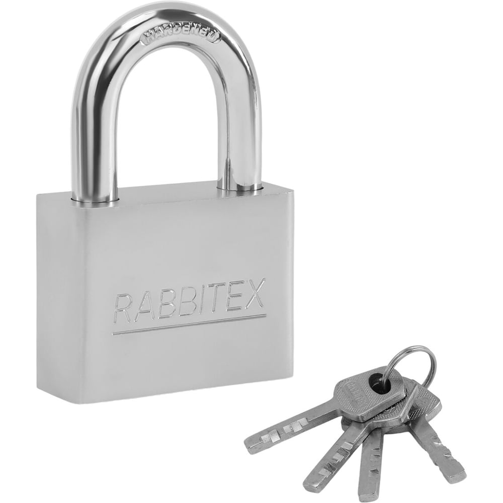 Изображение товара Навесной стальной замок RABBITEX 50мм никель антикоррозия влагозащита морозоустойчивый