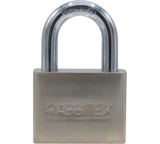 Изображение товара Замок навесной RABBITEX стальной 50мм никель, антикоррозионное покрытие, 4 ключа 671309