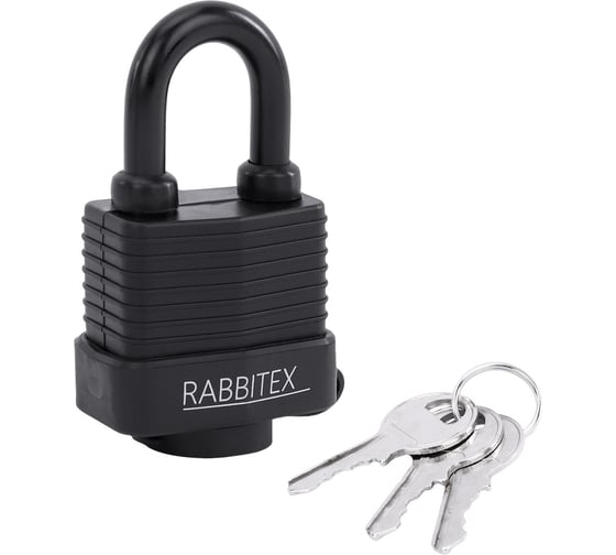 Изображение товара Замок навесной RABBITEX стальной 40мм всепогодный оцинкованный, прорезиненный, 3 ключа 671300