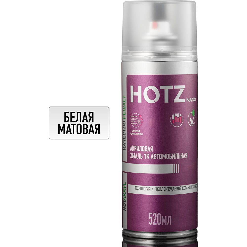 Изображение товара Акриловая автомобильная краска HOTZ 1К Белая матовая 520 мл, спрей Изображение товара Акриловая автомобильная краска HOTZ 1К Белая матовая 520 мл, спрей