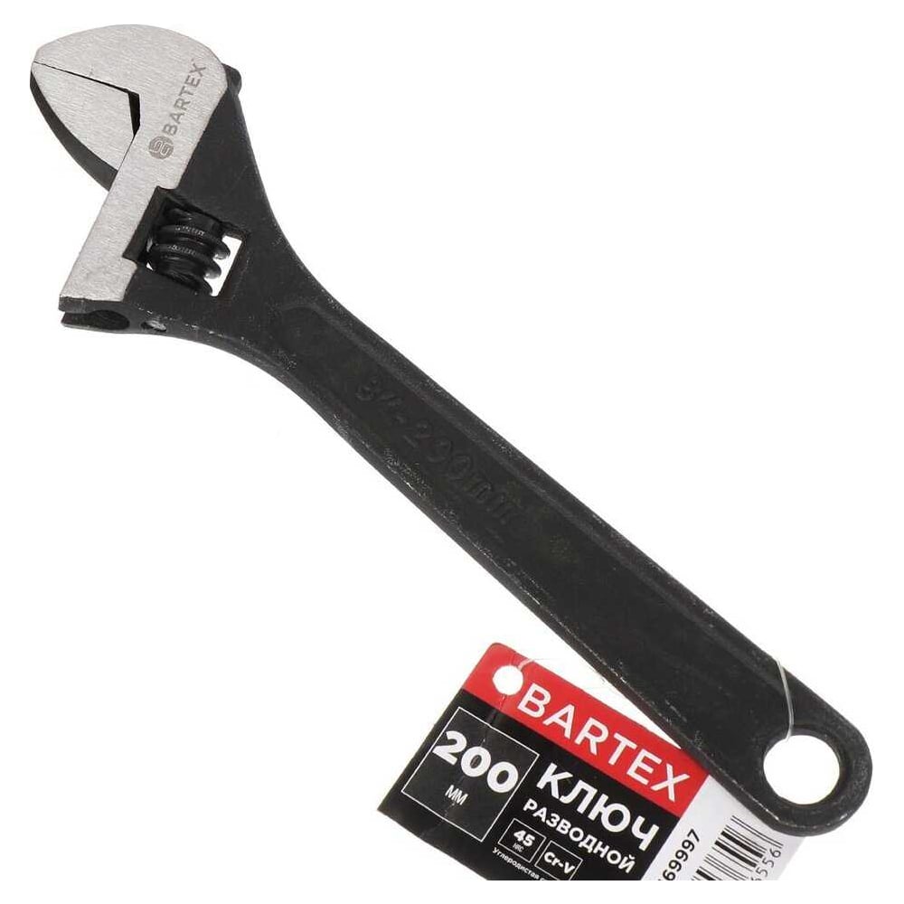 Изображение товара Ключ разводной BARTEX 200 мм из углеродной стали, хромированный, полупрофессиональный