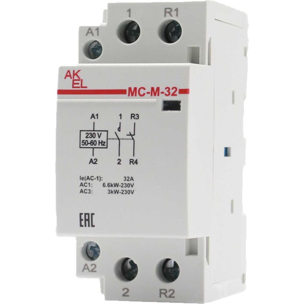 Изображение товара Модульный контактор Akel ВА47-МС-М-2-32-11 32А 230В 2 модуля