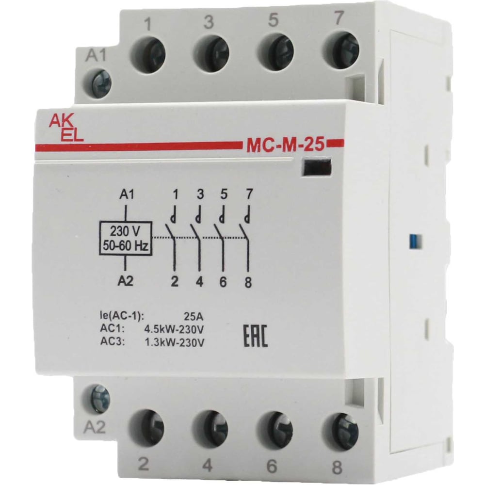 Изображение товара Модульный контактор Akel ВА47-МС-М-3-25-40 3 модуля 25A 230V IP20