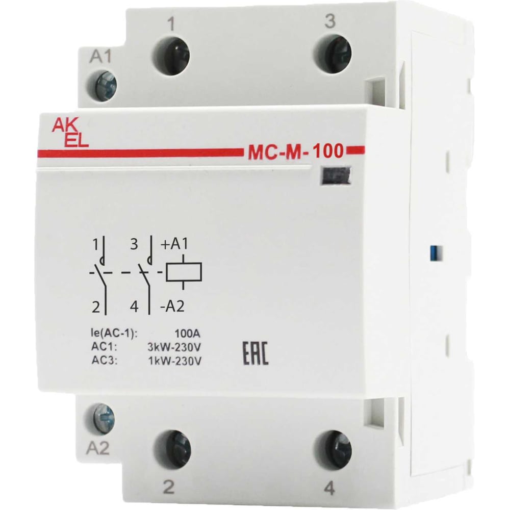 Изображение товара Модульный контактор Akel ВА47-МС-М-3-100-20 2NO 100А 230В монтаж DIN-рейка