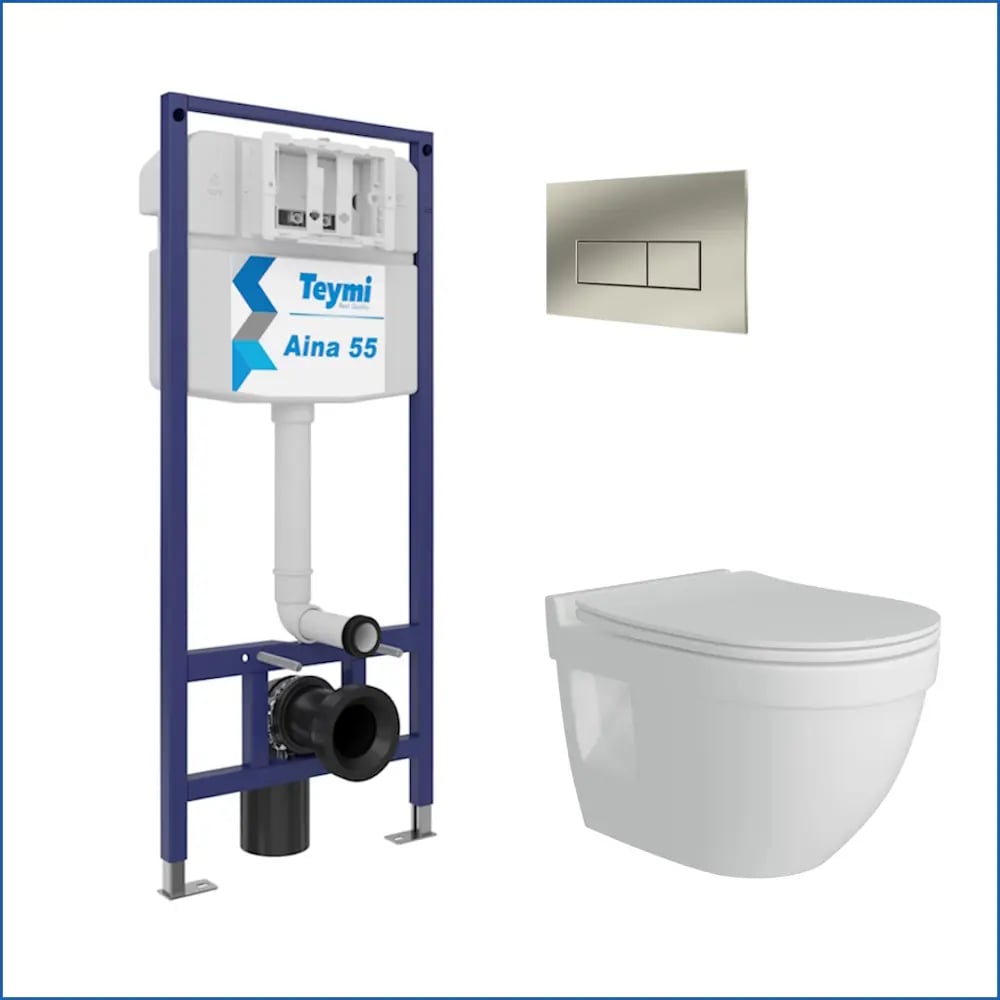Изображение товара Инсталляция с унитазом комплект 5 в 1 Teymi безободковый Vitra Pro кнопка нержавеющая сталь F13767